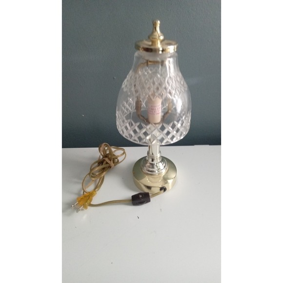 Vintage Heavy Cut Crystal And Brass Tripod Pedestal Boudoir Lamp Table Lamp